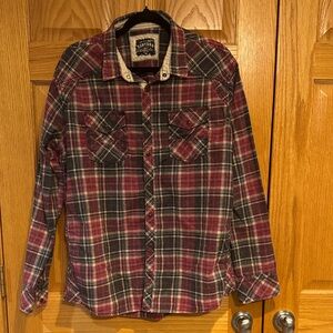 BKE Vintage Red and Black Plaid Casual Button Down Shirt
